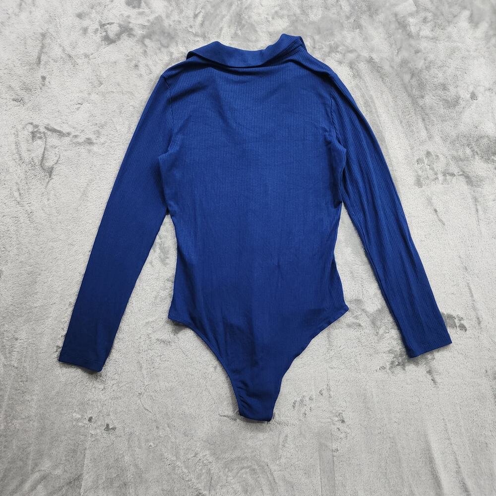 NEW Violets & Roses Top Womens S Blue Ribbed Knit Long Sleeve Collared Bodysuit - Picture 4 of 12